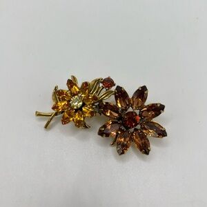 Vintage Juliana Style Amber & Topaz Rhinestone Floral Brooch